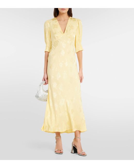 Rixo Yellow Zadie Puff-sleeve Midi Dress