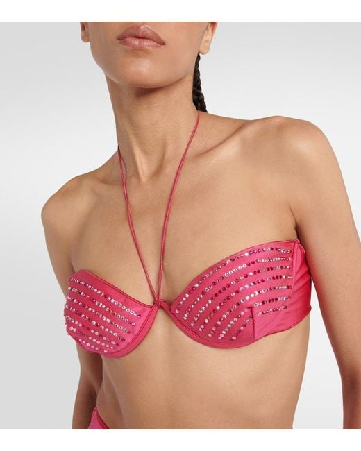Oseree Pink Gem Embellished Bikini Set