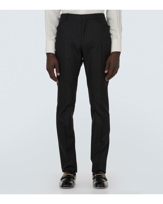 Tom Ford Black Atticus Striped Mohair-Blend Jacquard Slim Pants for men