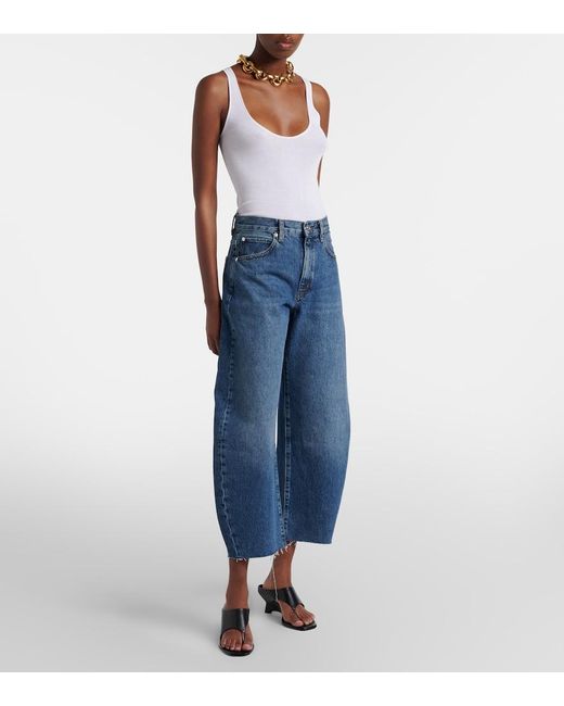 FRAME Blue Bubble Crop Barrel-Leg Jeans