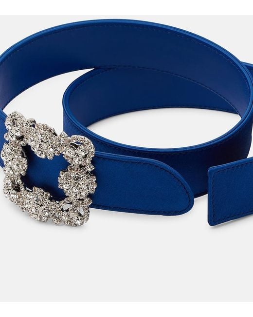 Manolo Blahnik Blue Hangisi Crystal-Embellished Satin Belt