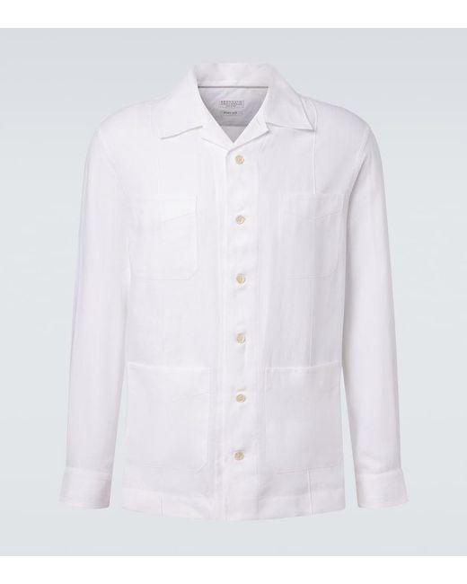 Brunello Cucinelli White Hemp, Linen, And Cotton Shirt for men