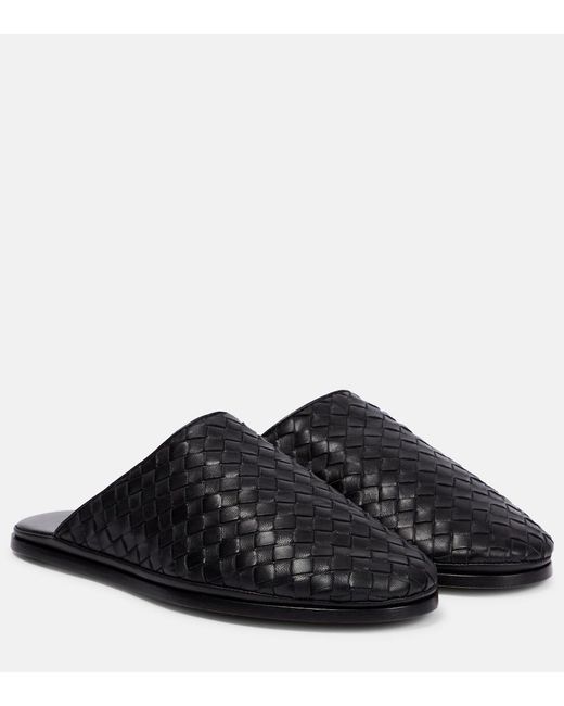 Bottega Veneta Black Intrecciato Leather Slippers