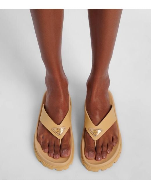 Prada Natural Logo Thong Sandals