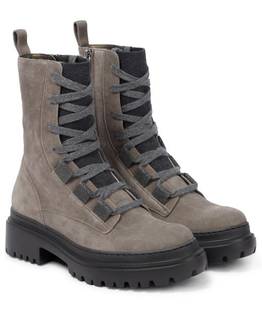 Brunello Cucinelli Suede Ankle Boots in Grey (Grey) Lyst Australia