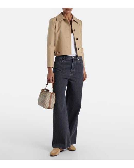 Gucci Brown Gg Emblem Small Canvas Bucket Bag