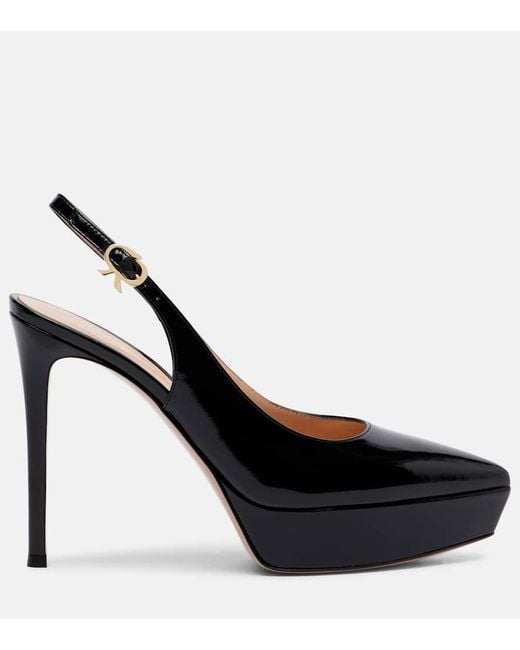 Gianvito Rossi Black Dasha 115 Patent Leather Platform Slingback Pumps