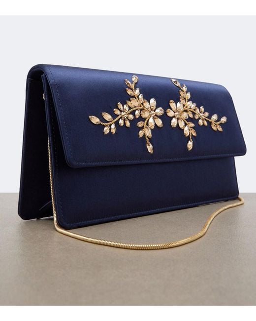 Manolo Blahnik Blue Capripla Embellished Satin Clutch
