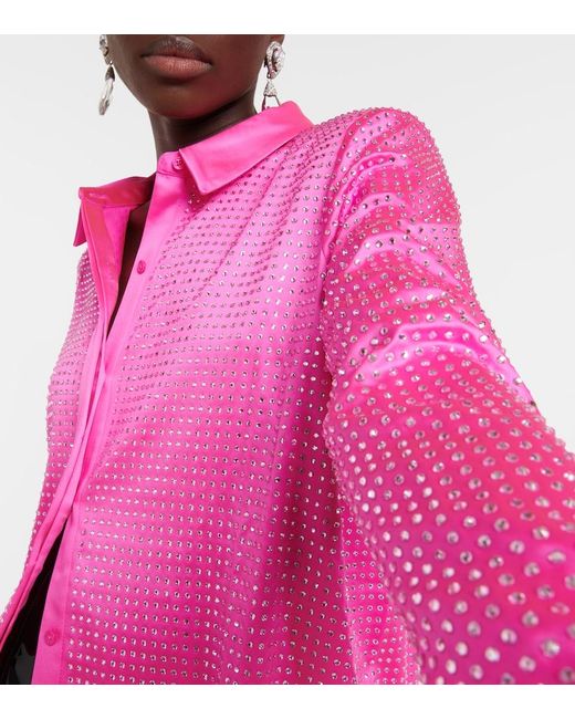 Self-Portrait Pink Crystal-Embellished Satin Shirt