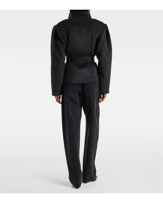 ROTATE BIRGER CHRISTENSEN Black Marie Belted Herringbone Wool-Blend Jacket