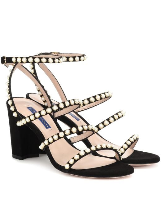 Stuart Weitzman Black Sandalen mit Perlen