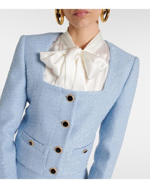 Alessandra Rich Blue Sequined Tweed Jacket