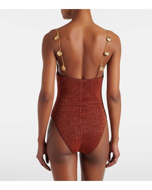 Oseree Red Lumiere Shells Embellished Swimsuit