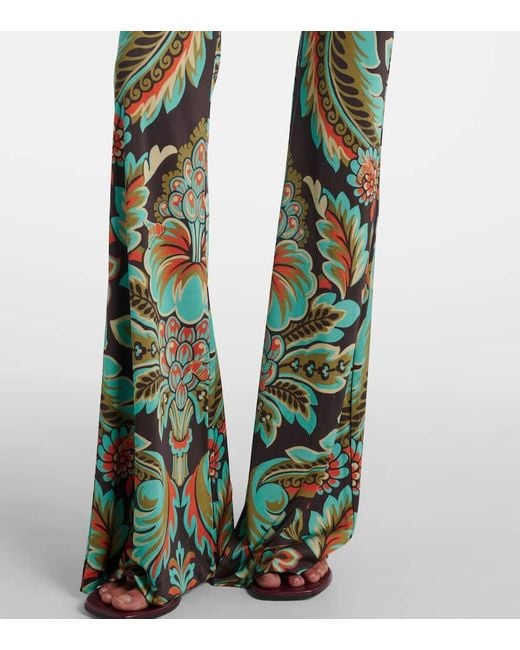Etro Green Printed Crepe Jersey Flared Pants