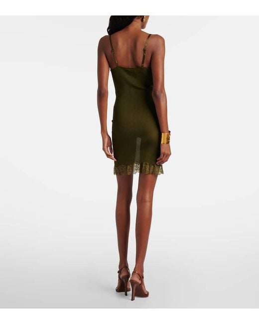 Saint Laurent Green Slipdress Aus Seiden-Jersey Mit Spitze