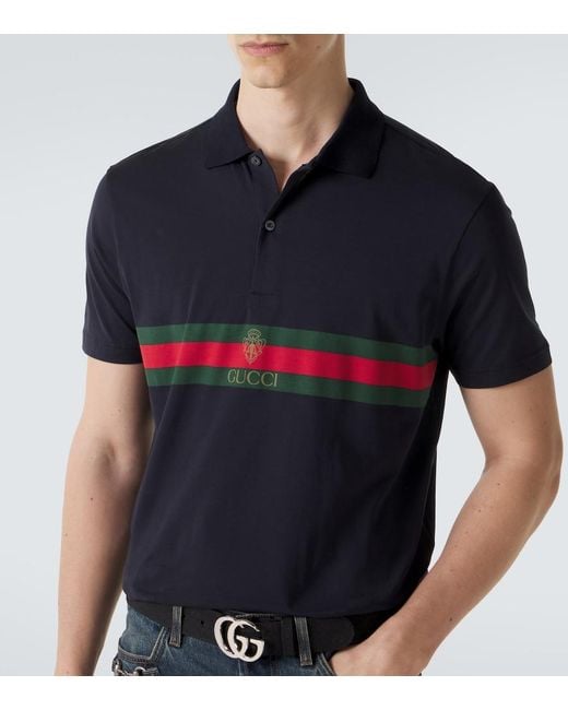 Gucci Blue Web Stripe Cotton Jersey Polo Shirt for men