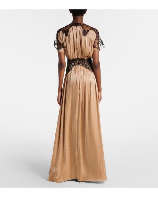 Costarellos Natural Lace-Trimmed Lurex Georgette Gown