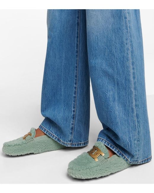 Tod's Green Gommino Shearling Loafers