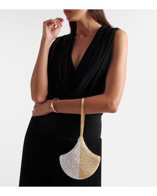 BVLGARI White Ginkgo Crystal-Embellished Suede Clutch