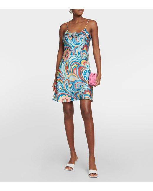 Rodarte Blue Printed Satin Slip Dress