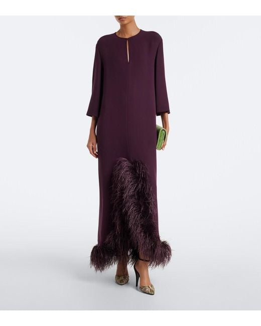 Valentino Purple Cady Couture Feather-Trimmed Gown
