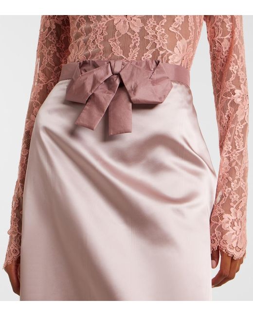 Valentino Pink Bow-Detail Satin Midi Skirt