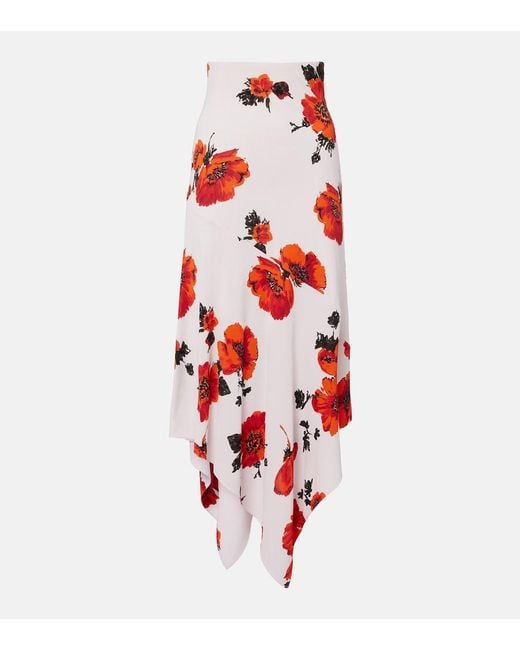 Alaïa Red Floral Asymmetric Jersey Midi Skirt