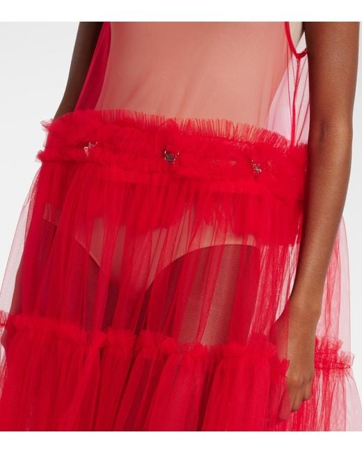 Noir Kei Ninomiya Red Sheer Tulle Maxi Dress