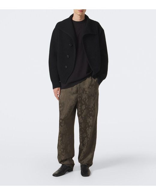 Dries Van Noten Green Jacquard Straight Pants for men