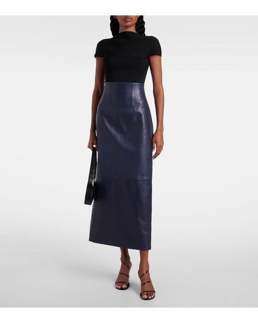 Khaite Blue Loxley Leather Pencil Skirt