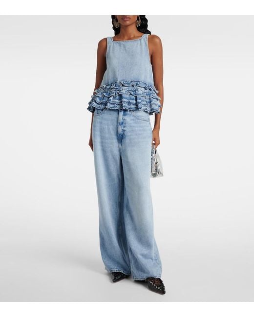 Ganni Blue Ruffled Denim Top