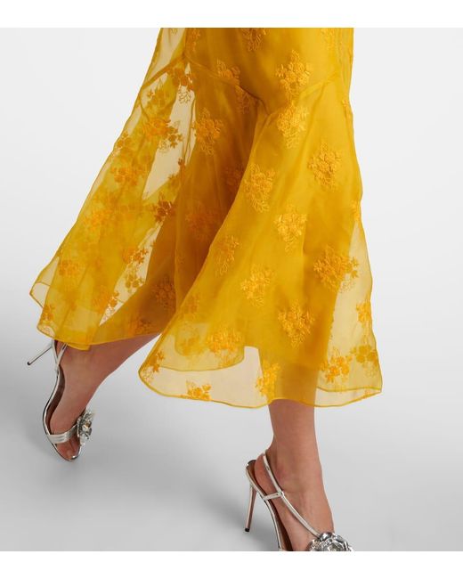 Vestido midi de organza de seda con apliques Erdem de color Yellow