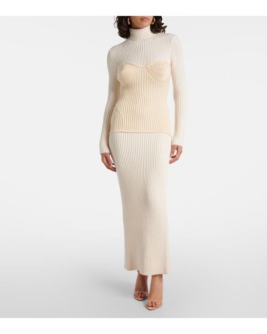 Jean Paul Gaultier Natural Ribbed-Knit Wool-Blend Maxi Dress