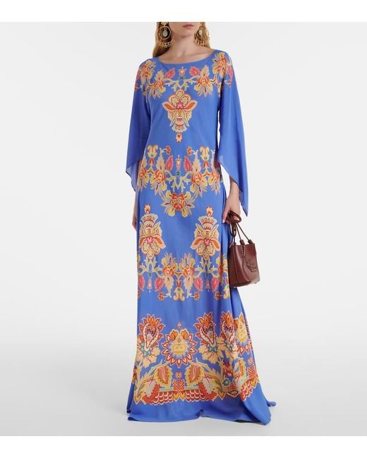 Etro Blue Bedrucktes Maxikleid