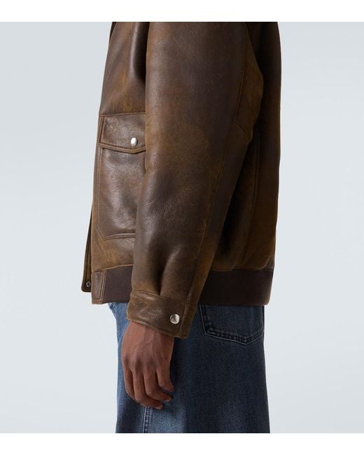 Miu Miu Brown Shearling-Lined Leather Blouson Jacket for men