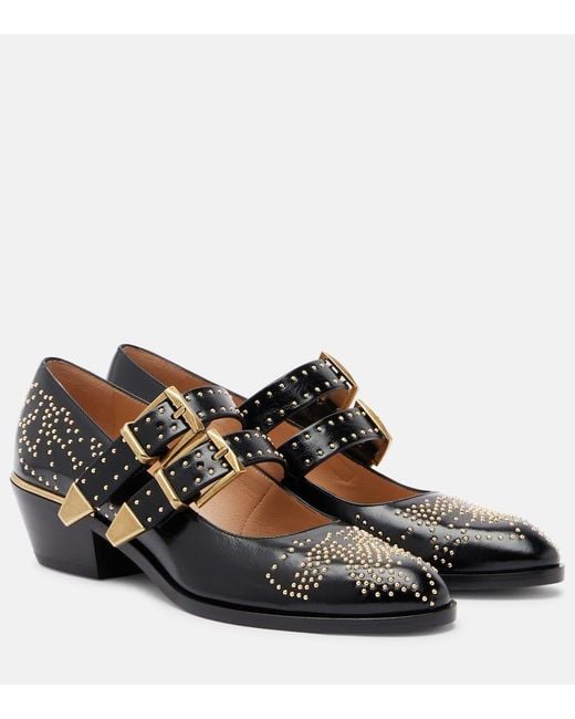 Chloé Black Susanna 40 Studded Leather Mary Jane Pumps