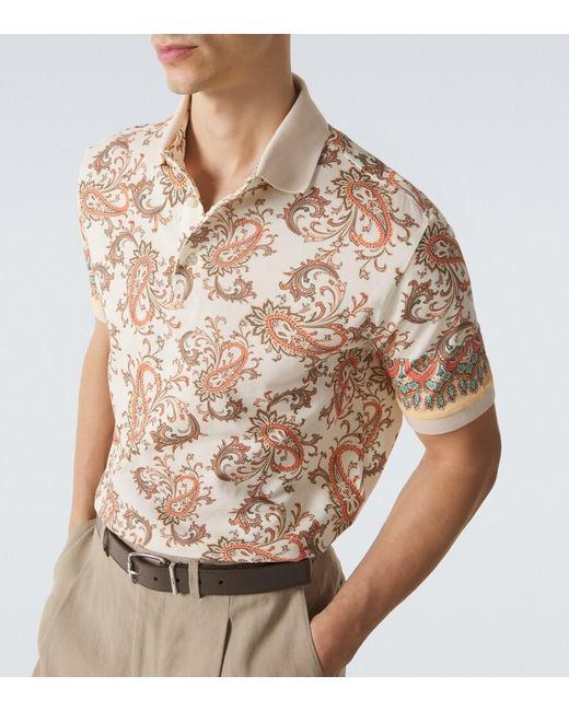 Etro Natural Paisley Cotton Pique Polo Shirt for men