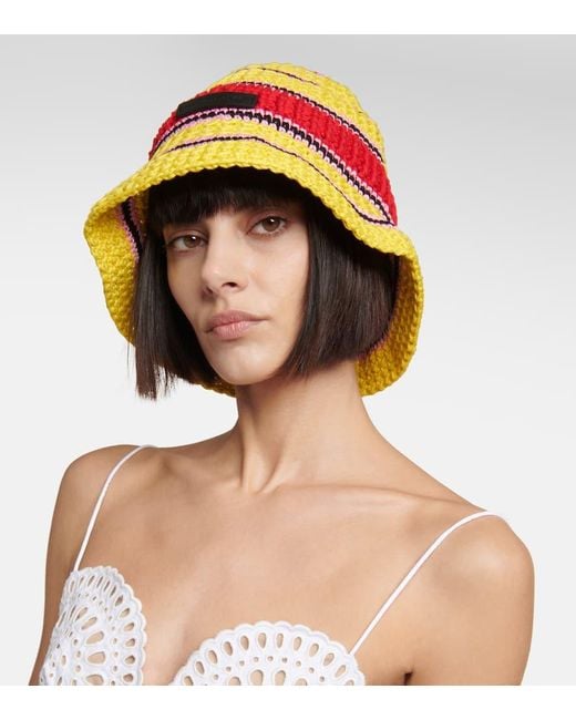 Stella McCartney Yellow Logo Cotton Crochet Bucket Hat