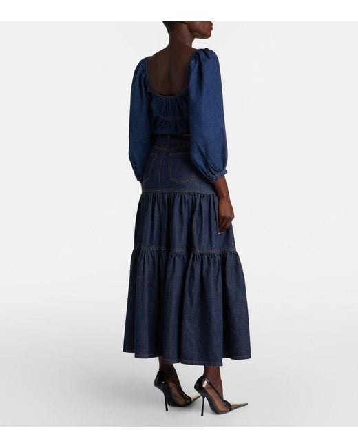 Saint Laurent Blue Tiered Denim Maxi Skirt