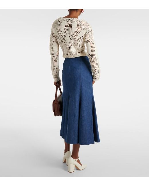 Gabriela Hearst Blue Amy Flared Cotton And Linen Midi Skirt