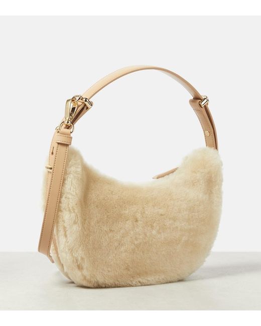 Prada White Arque Mini Shearling Shoulder Bag