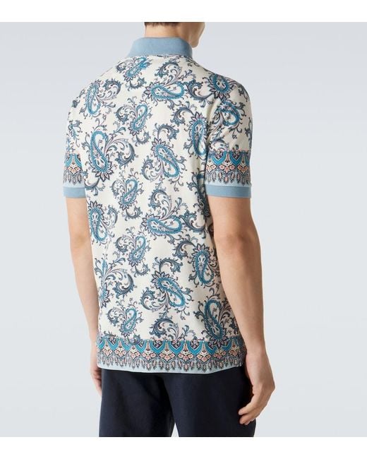 Etro Blue Paisley Cotton Pique Polo Shirt for men