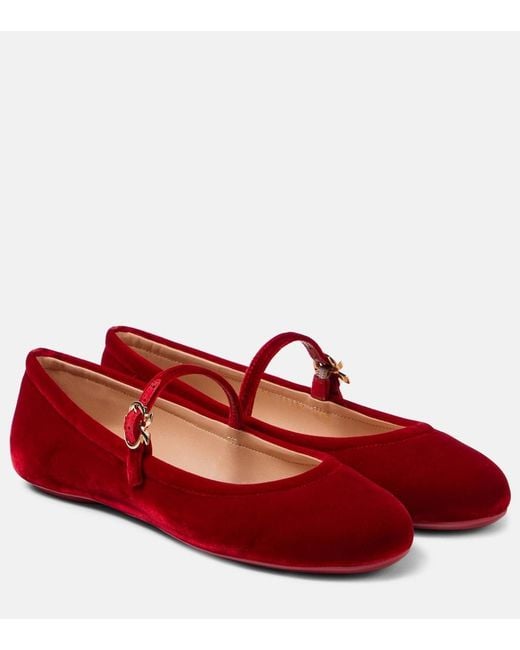 Gianvito Rossi Red Carla Velvet Mary Jane Flats
