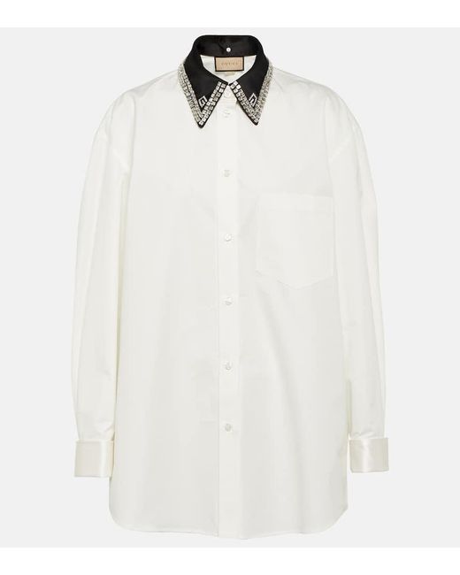 Gucci White Verziertes Hemd aus Baumwollpopeline
