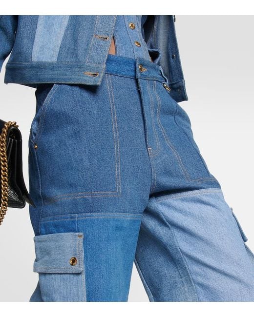 MARINE SERRE Blue High-Rise Wide-Leg Jeans Monogram