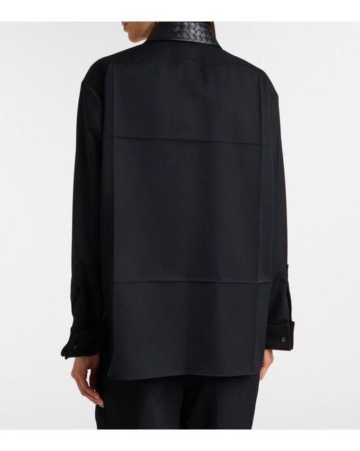 Bottega Veneta Black Intrecciato Leather-Trimmed Wool Shirt