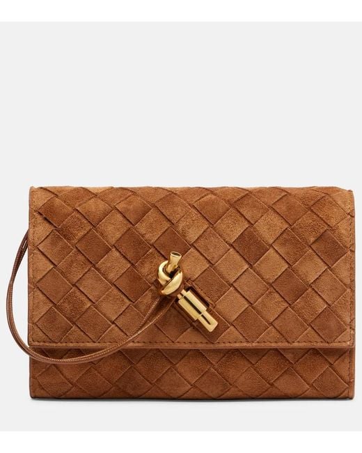 Bottega Veneta Brown Andiamo Intrecciato Mini Suede Crossbody Bag