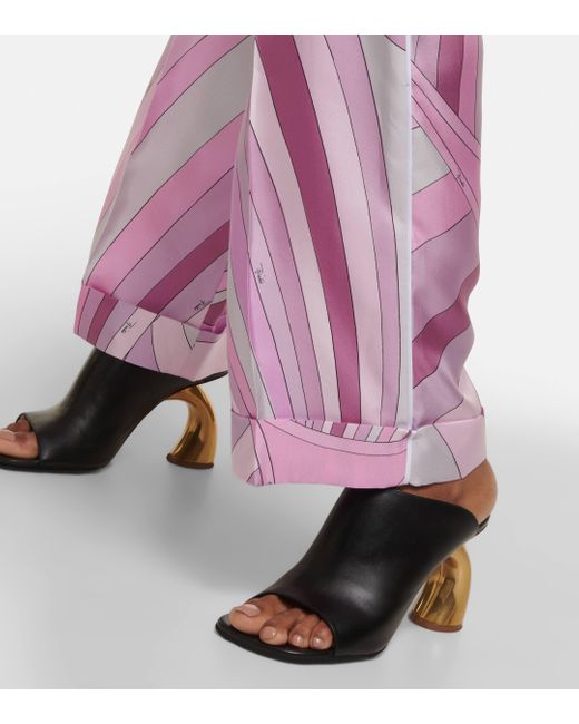 Emilio Pucci Pink Iride Silk Twill Straight Pants