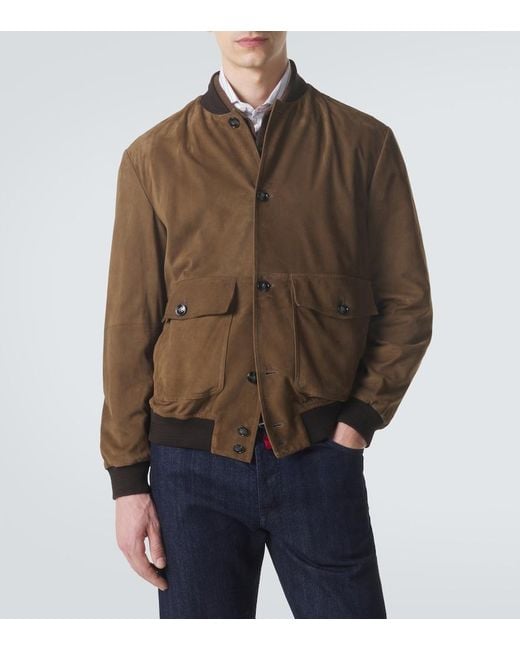 Kiton Brown Suede Bomber Jacket for men