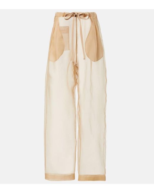 Khaite Natural Trenton Silk Organza Wide-Leg Pants